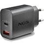 NGS Cargador de pared GaN ERA 30W con USB-C y USB-A, Negro